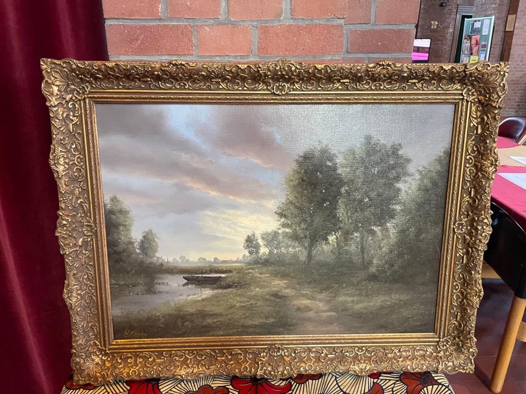 Olieverfschilderij in lijst doek 70x50 cm sign W.KROON, Antiek en Kunst, Ophalen