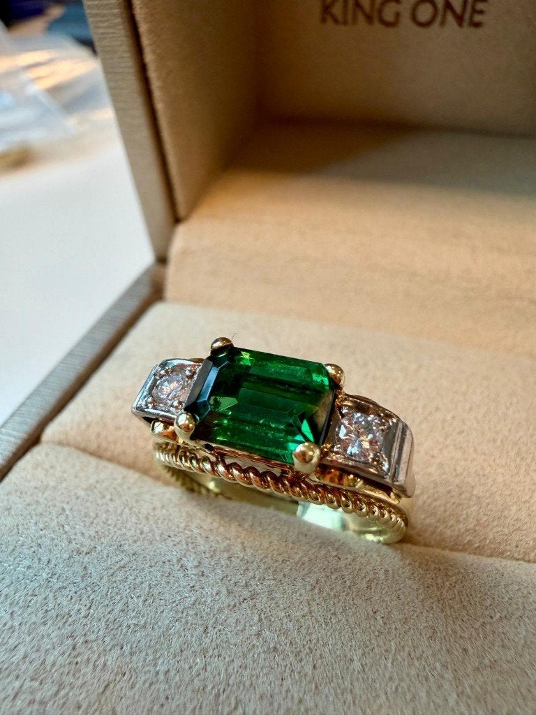 Prachtige ring van 14 karaat goud, diamanten en Toermalijn, Sieraden, Tassen en Uiterlijk, Ringen, Nieuw, Ophalen of Verzenden