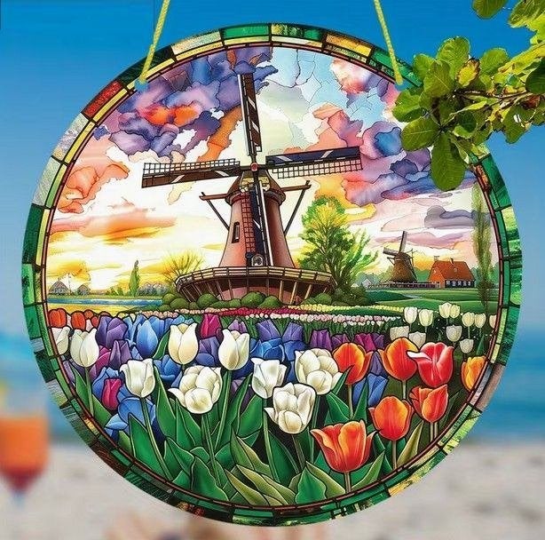 Raamhanger molen met tulp ( extra kleurrijk ), Verzenden, Nieuw