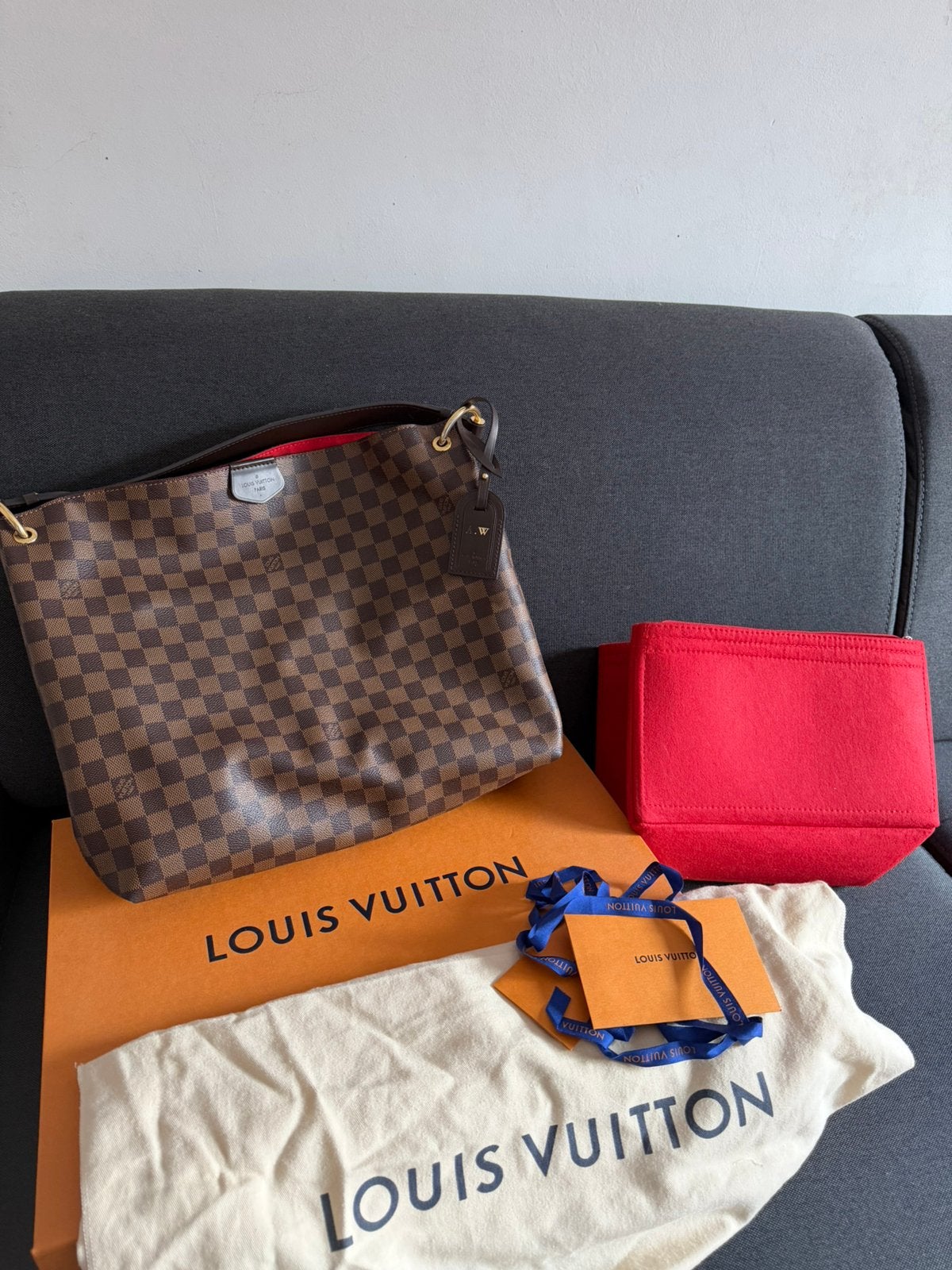 Louis Vuitton Graceful MM Damier Ebene, Ophalen, Zo goed als nieuw, Bruin