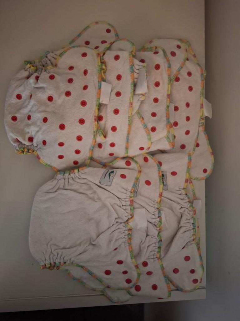 7 Wasbare luiers 4-16kg +8 boosters, overbroekje, Ophalen of Verzenden, Gebruikt