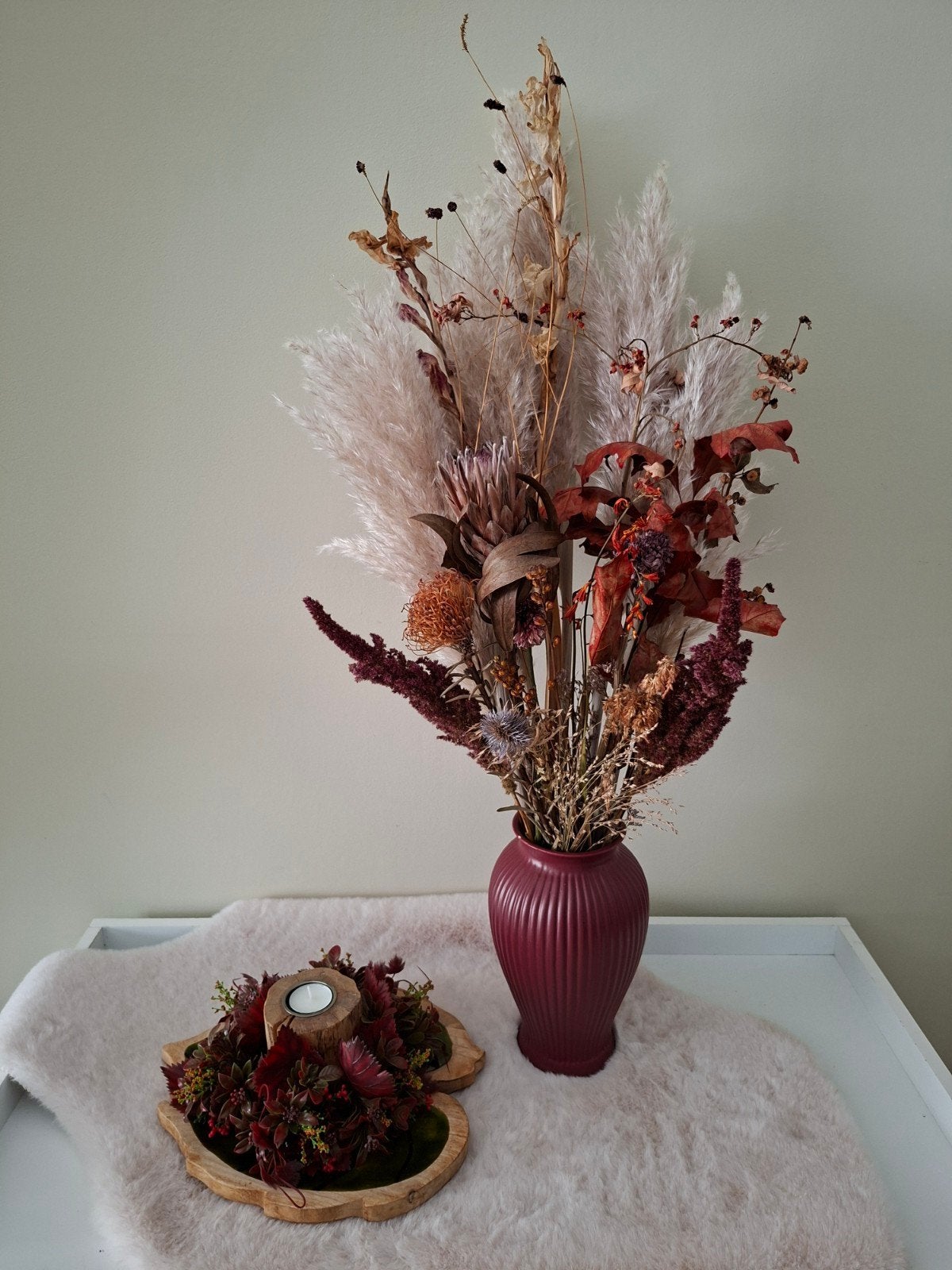 Herstboeket, herst decoratie, vaas met droogbloemen,, Huis en Inrichting, Ophalen, Overige materialen, Zo goed als nieuw, Geschikt voor droogbloemen