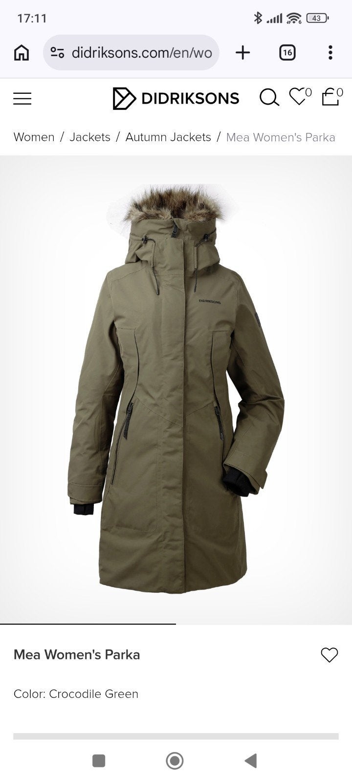 Didriksons dames winterjas water & winddicht, Gedragen, Didriksons, Groen, Ophalen