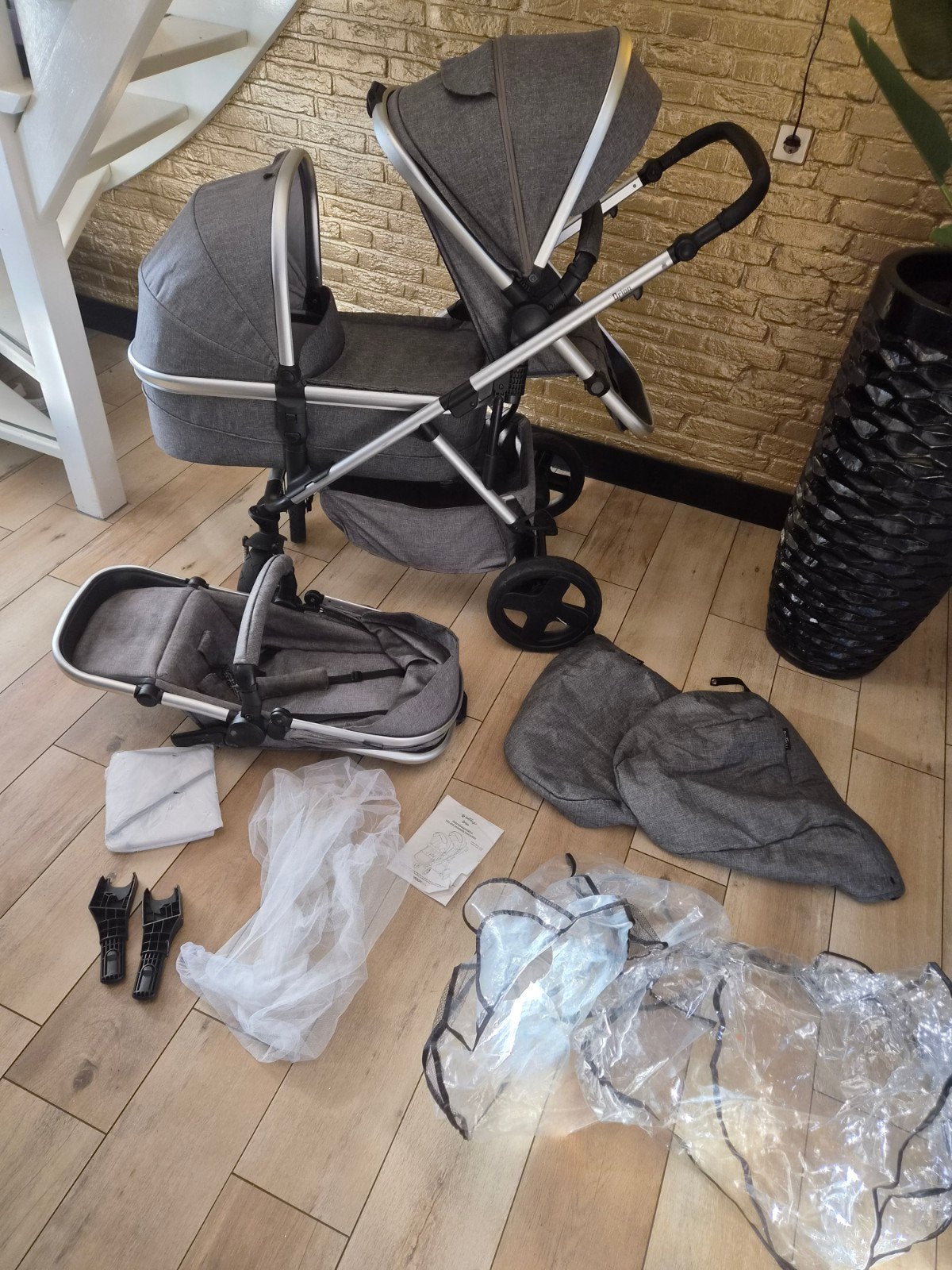 Duo Kinderwagen Orion - Complete Set, Inklapbaar, Grijs, Gebruikt, Duowagen, Ophalen, Kinderwagen