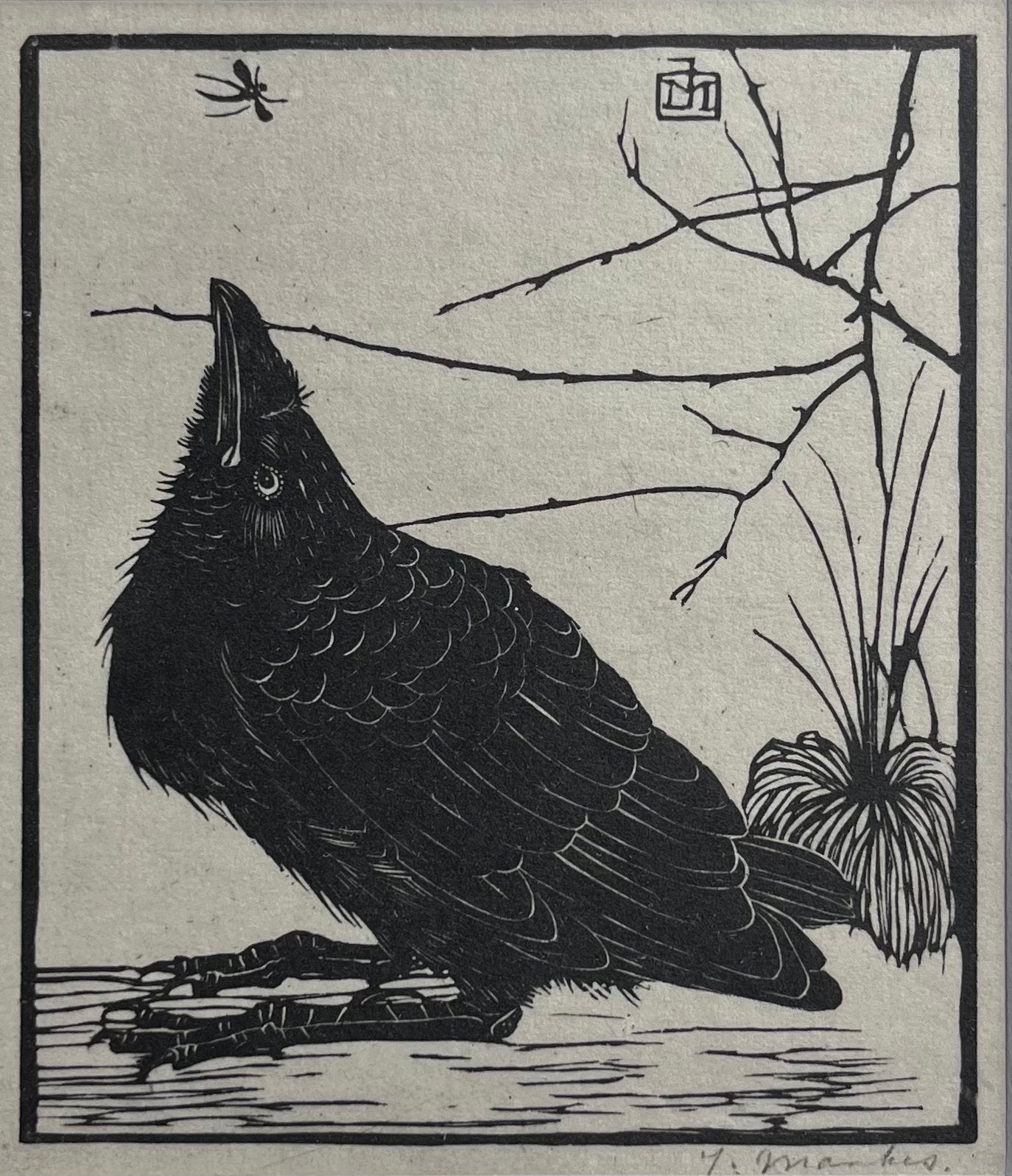 Jan Mankes - Kraai met mugje, Antiek en Kunst, 27 cm, Ophalen of Verzenden, Gravure, Flora en Fauna