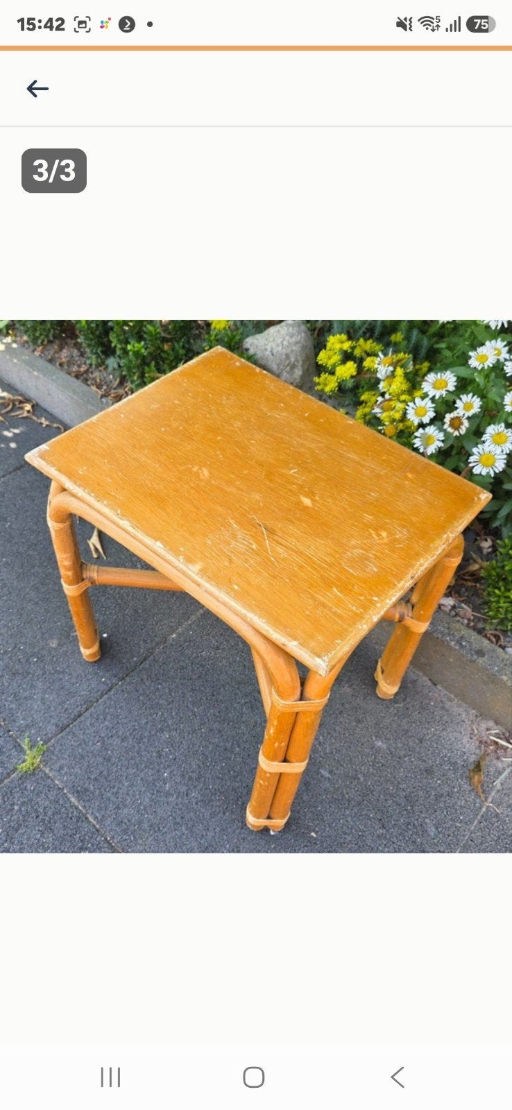 Vintage bamboe bijzettafel, Huis en Inrichting, 55 tot 75 cm, Vintage, Boho, Rechthoekig, Hout