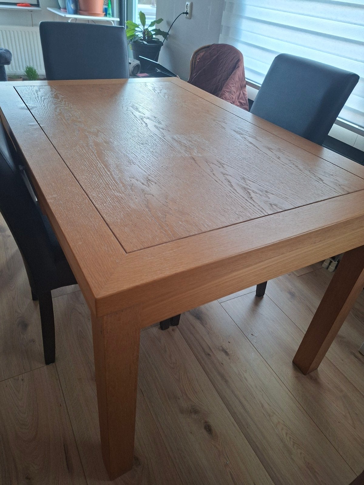 Massief eikenhouten tafel met lade., Ophalen, Rechthoekig, 200 cm of meer, 50 tot 100 cm