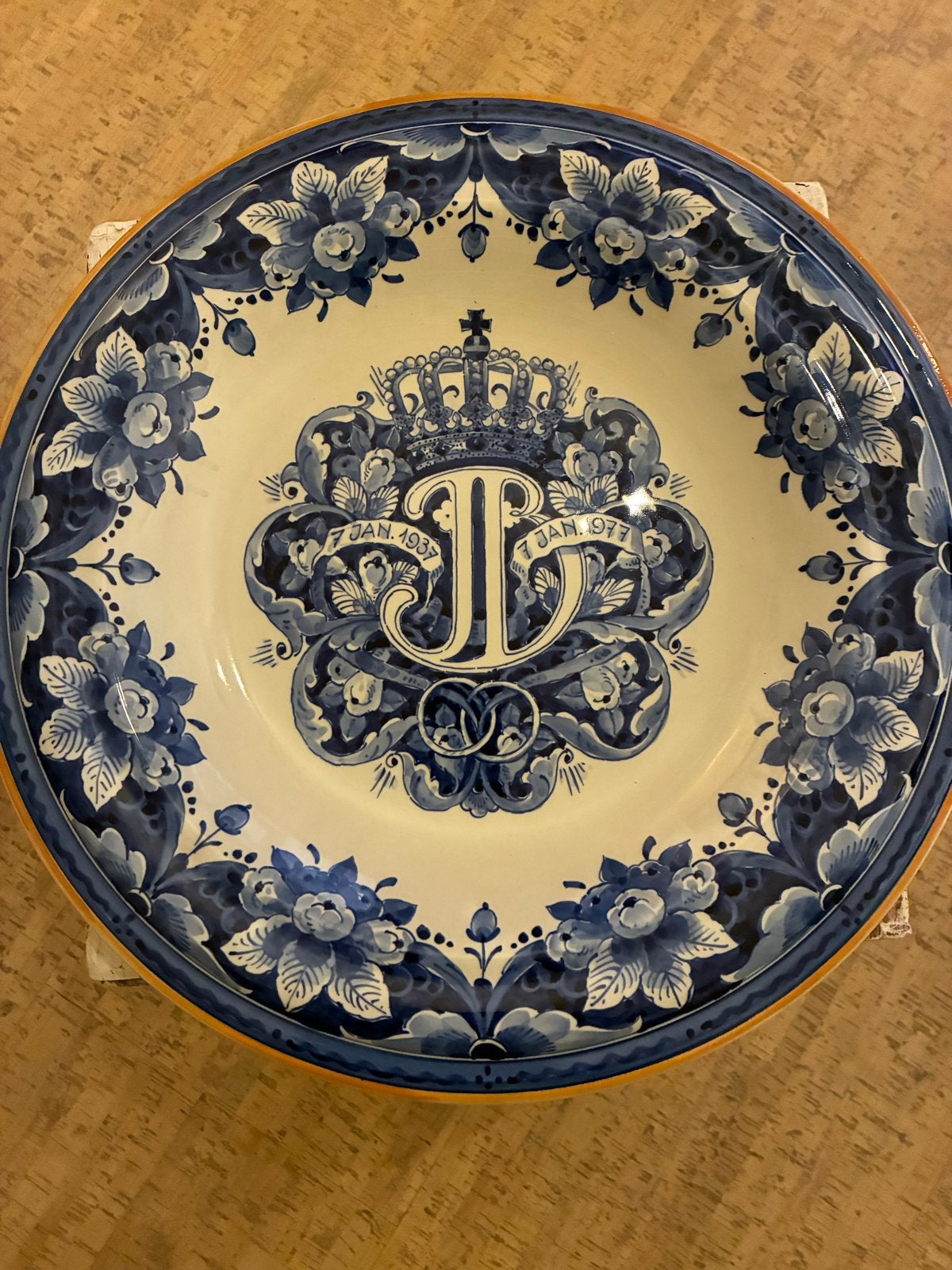 Delftsblauw wandbord Juliana & Bernhard (1937-1977), Antiek en Kunst, Ophalen