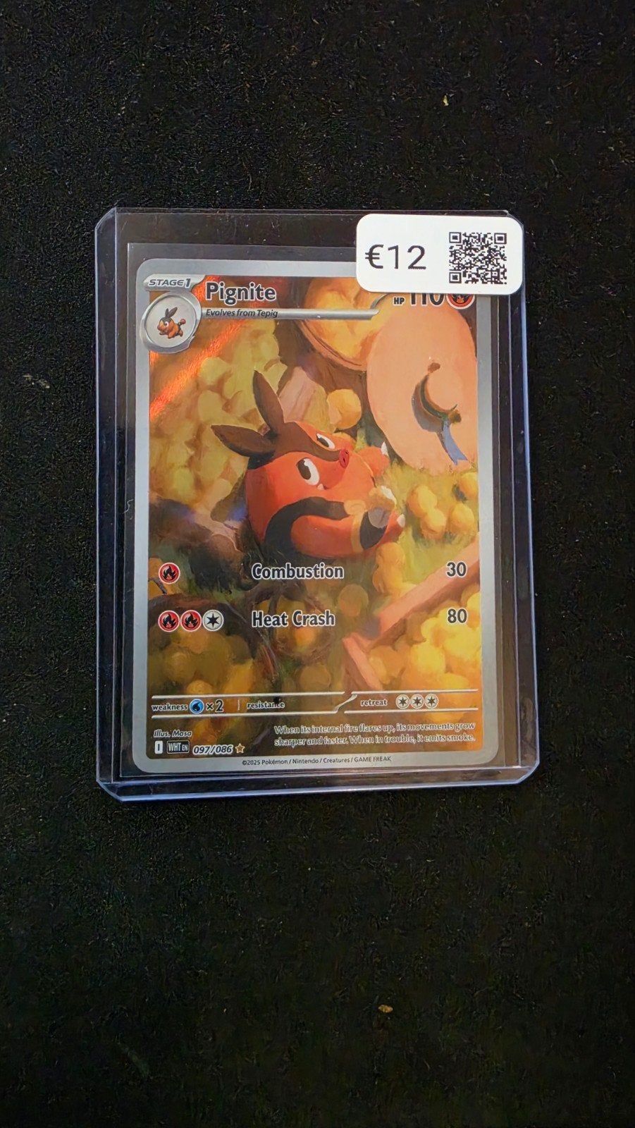 Pokémon Kaart Pignite 097/086, Ophalen of Verzenden, Zo goed als nieuw, Losse kaart, Foil