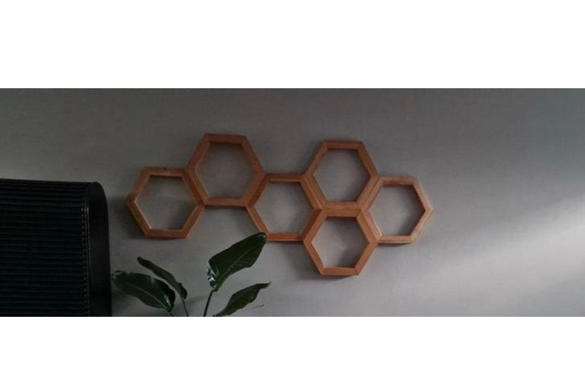 Decoratieve Hexagon Wandplank - Hout - 197x86 cm, Ophalen, Gebruikt