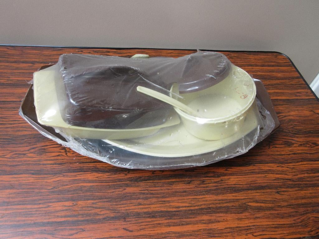 Vintage set serveer schaaltjes botervloot - suikerpot, Beige, Overige typen, Kunststof, Nieuw