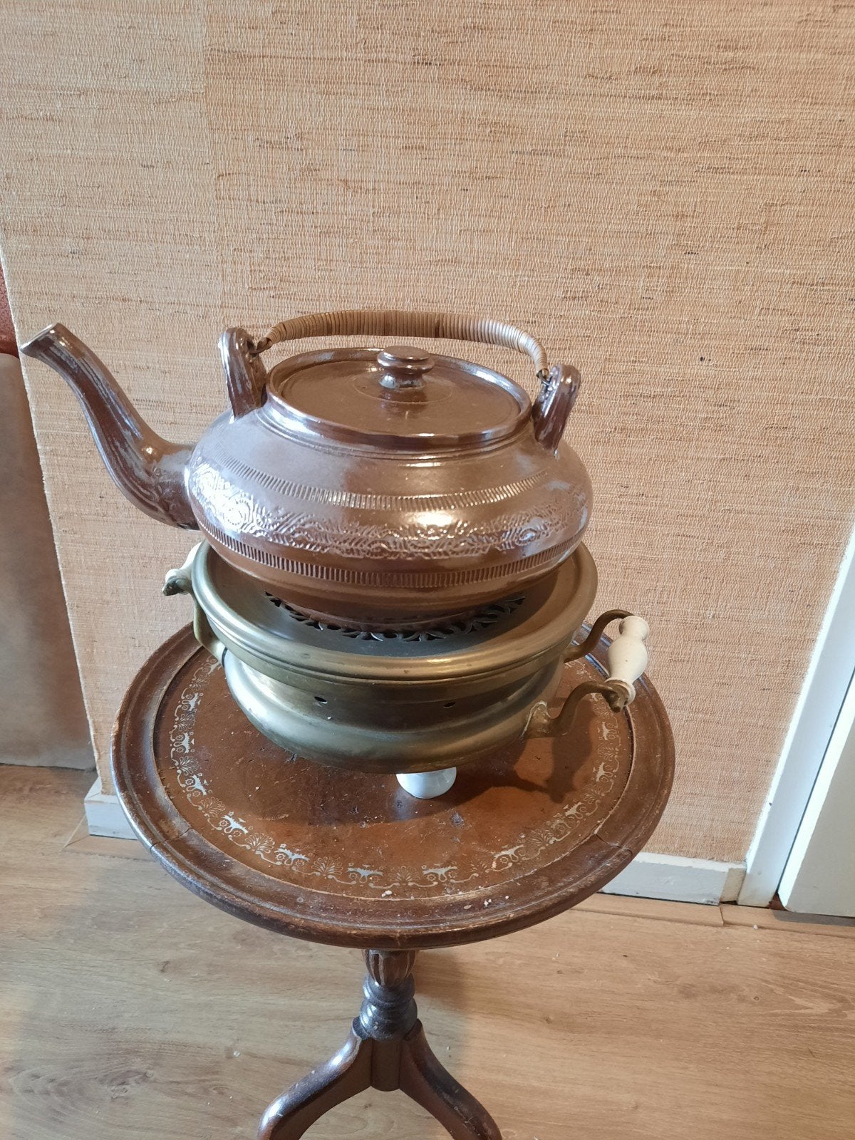 Antieke chocoladeketel met koperen stoof, Ophalen of Verzenden, Koper
