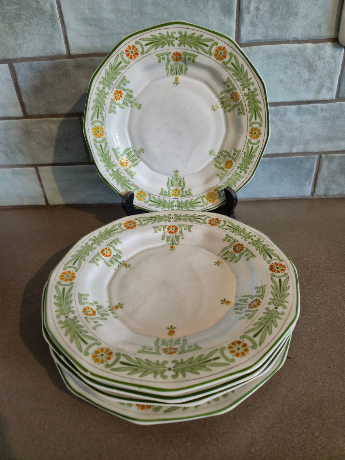 6 Bordjes Hoekig Peterselie decor 478 ~jaren 20, Ophalen of Verzenden