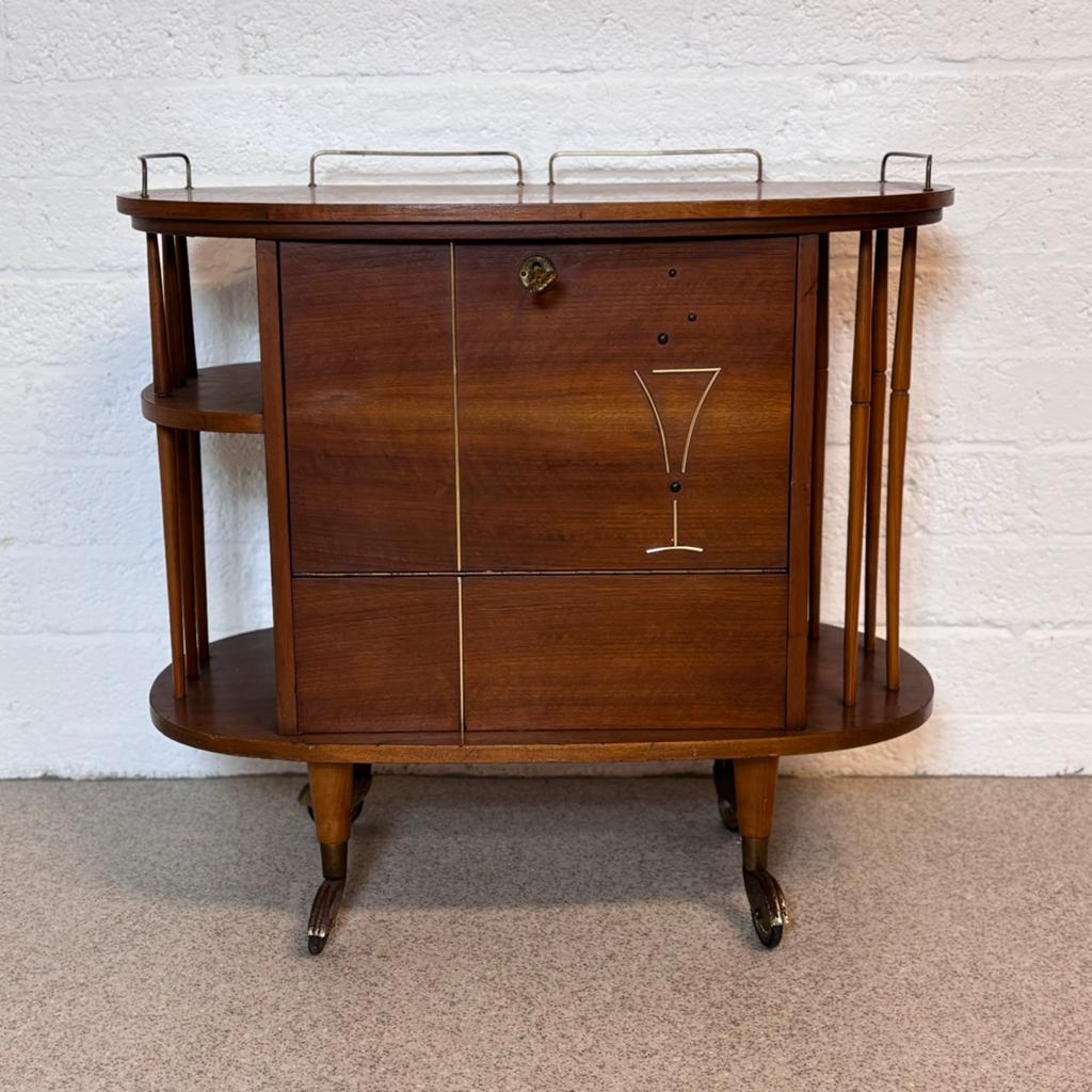 Mid Century vintage barkastje op wielen, Huis en Inrichting, Woonaccessoires | Overige, Gebruikt, N.v.t. vintage meubel, N.v.t. vintage meubel