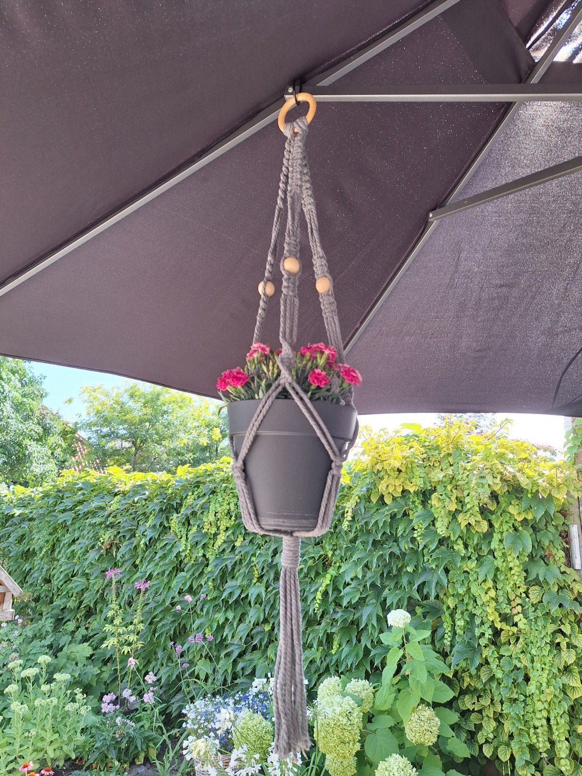Handgemaakte Macrame Plantenhanger Antraciet 5mm Katoen, Ophalen of Verzenden, Nieuw
