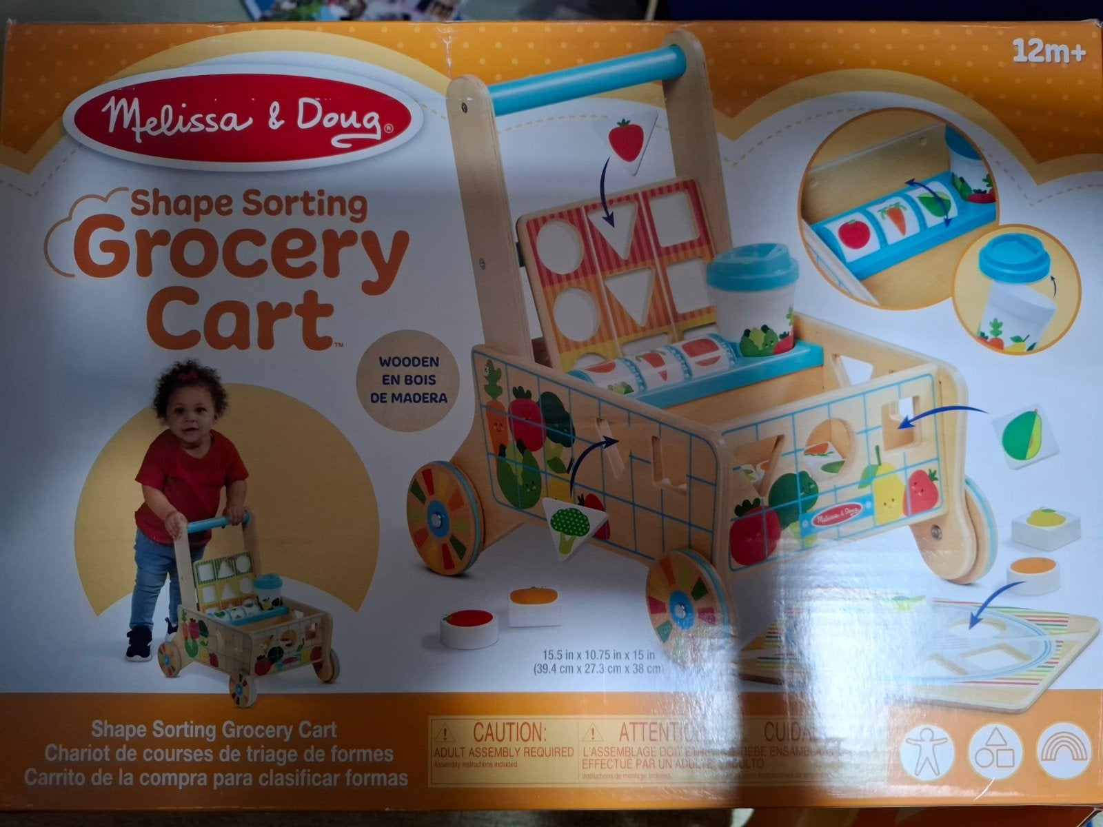 Melissa & Doug Houten Vormensorteer Boodschappenkar, Ophalen of Verzenden, Zo goed als nieuw, Overige typen, Met wieltjes