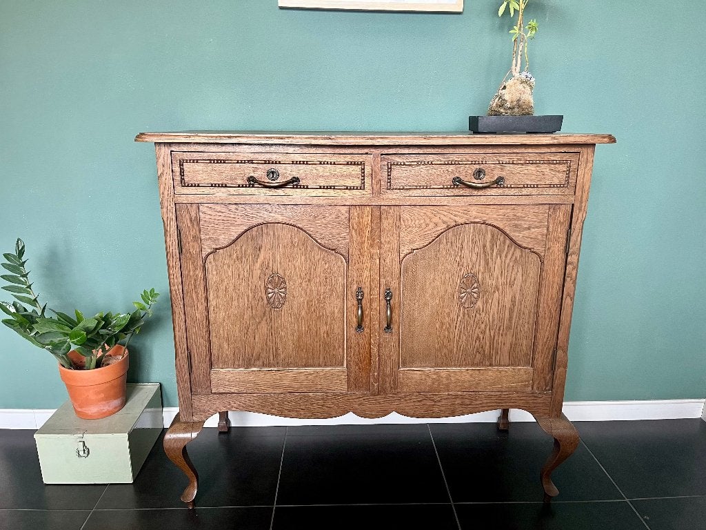 Vintage Art deco dressoir commode leg eiken queen ann kind, Ophalen