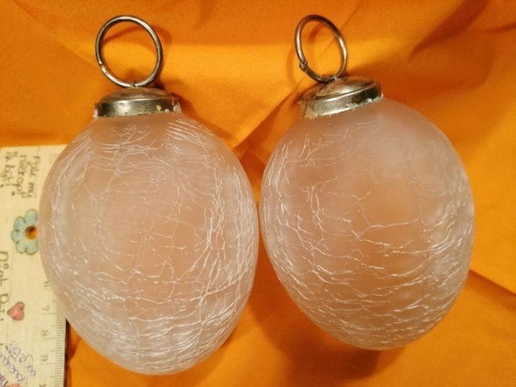 2 Decoratieve Ovaalvormige Crackelé Glazen Bollen, Huis en Inrichting, Woonaccessoires | Overige, Gebruikt, Meerkleurig, Overige stijlen