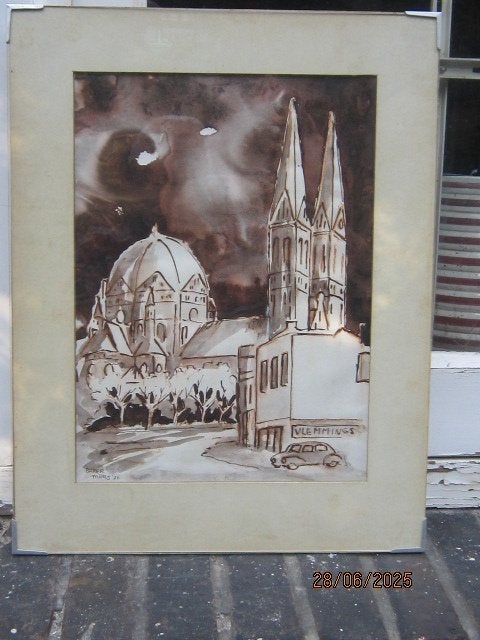 SEBASTIAAN BAKERMANS, (P.Scheen) Mooie aquar. v/e Kerk, Ophalen of Verzenden