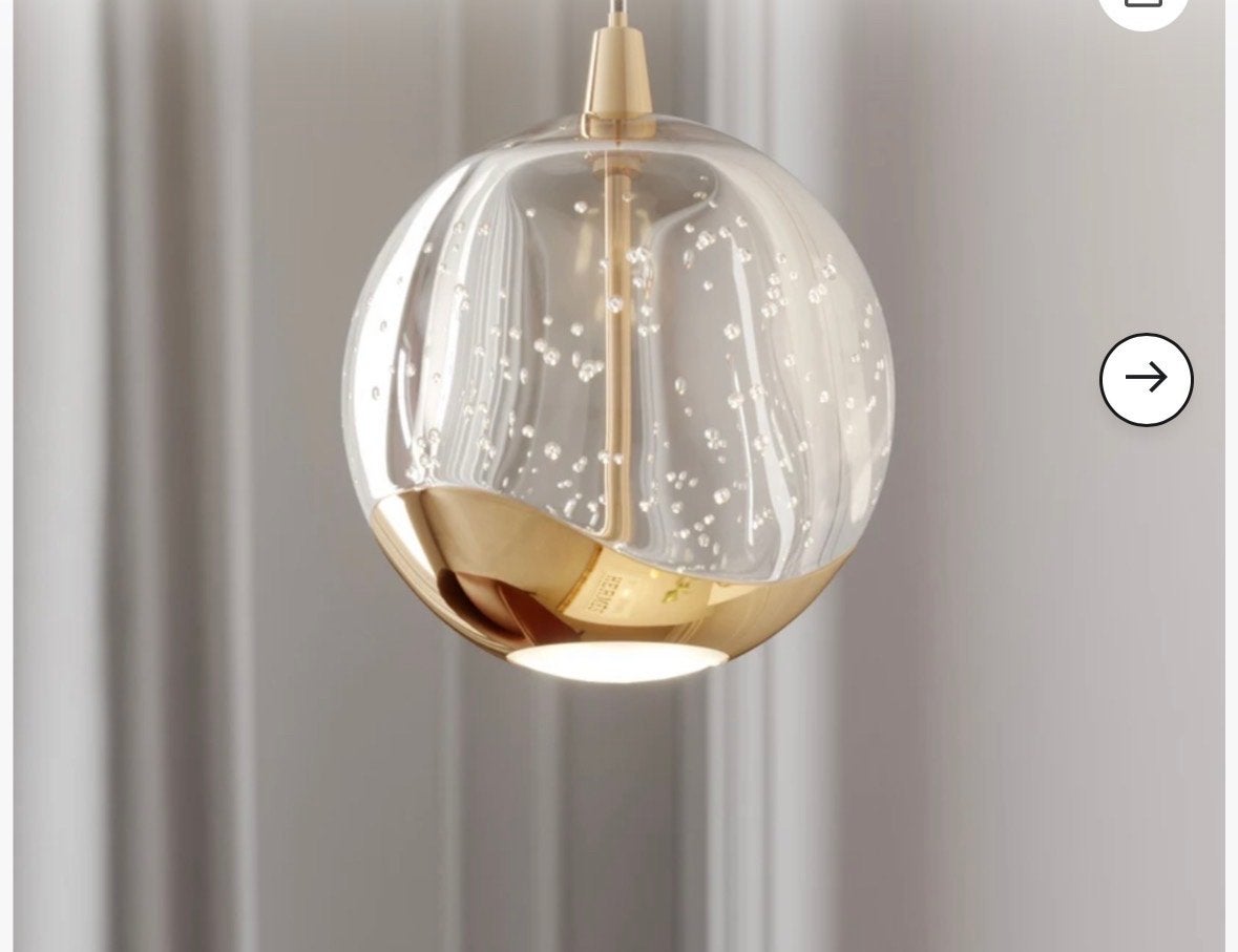 Moderne hanglamp met bubbelglas en gouden accenten, Ophalen, Nieuw, Overige fittingen, Glas