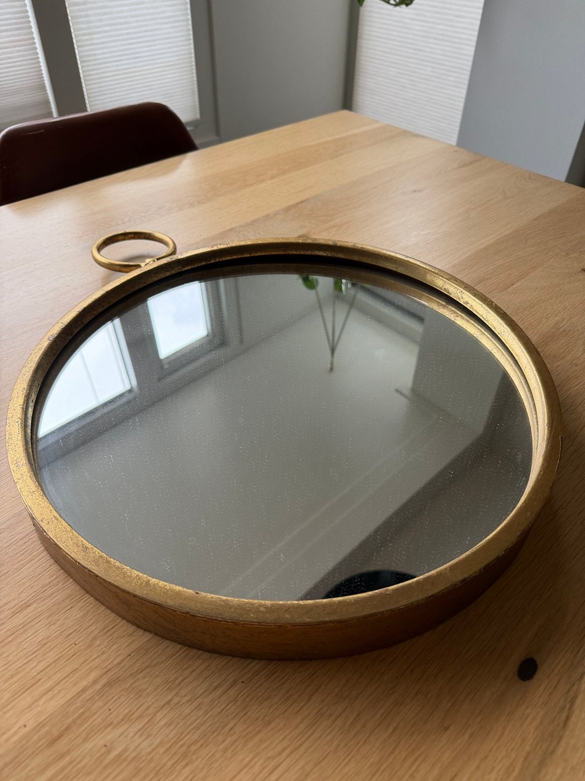 Goudkleurige spiegel, Minder dan 50 cm, Rond, Ophalen of Verzenden, Zo goed als nieuw
