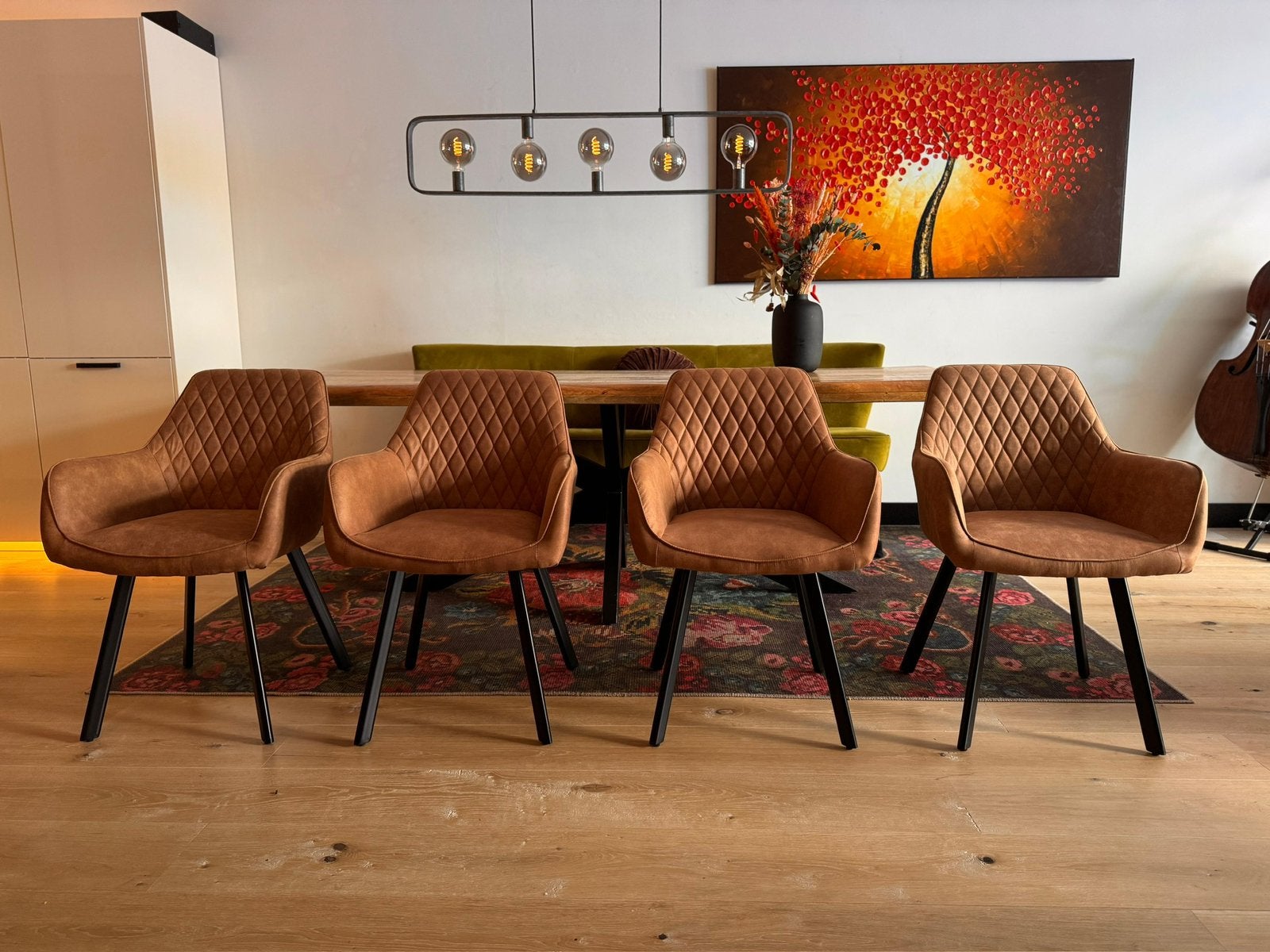 6 of 8 nieuwe Palermo eetkamerstoelen, Bruin, Ophalen of Verzenden, Zo goed als nieuw, Stof