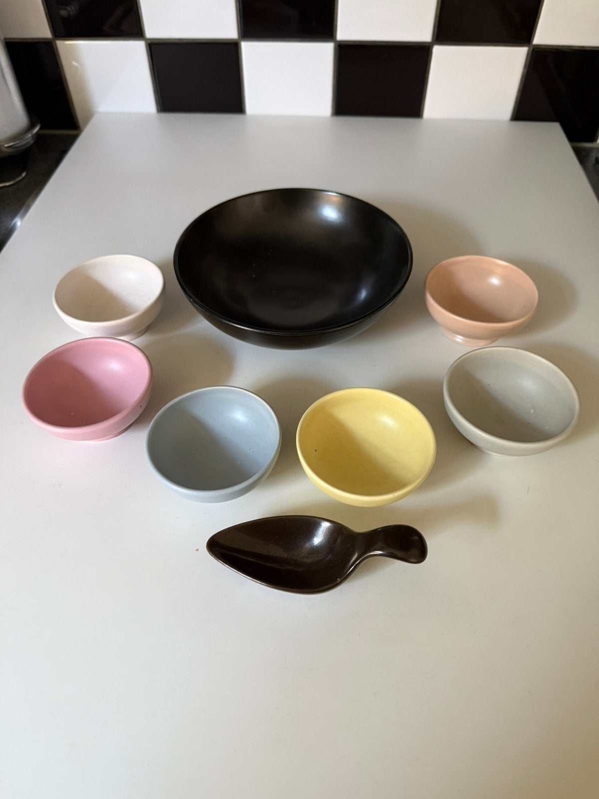 Flora pastel plateel pindastel met schepje vintage fifties, Ophalen of Verzenden