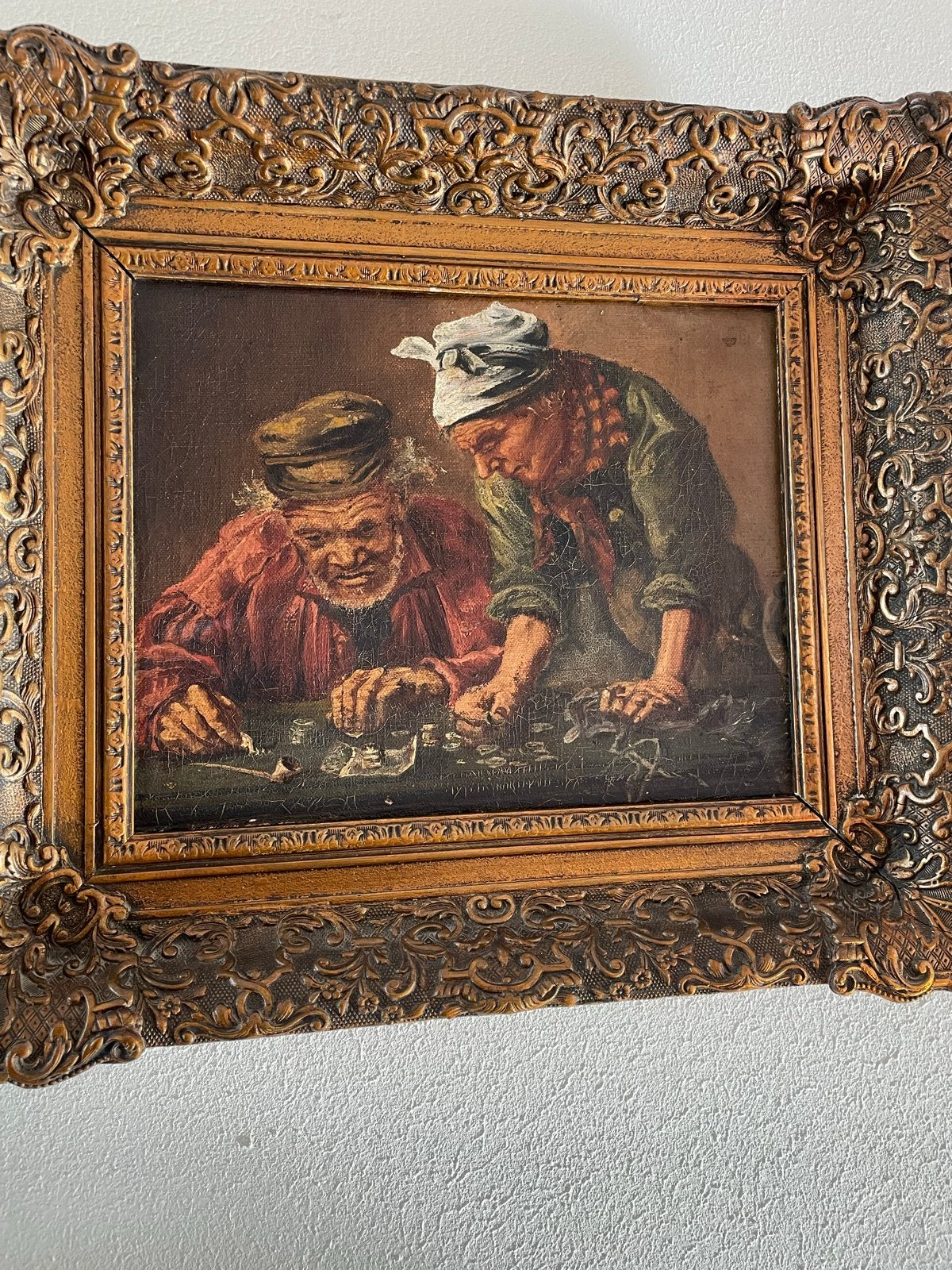 Oud Hollands Schilderij: Twee personen aan Tafel, Antiek en Kunst, Nederlandse school, Doek, Portret of Personen, Ophalen of Verzenden