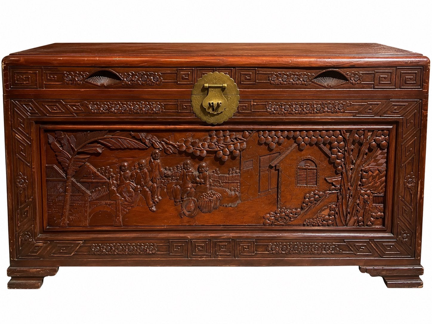 Antieke Chinese Kist met Gedetailleerd Houtsnijwerk, Ophalen