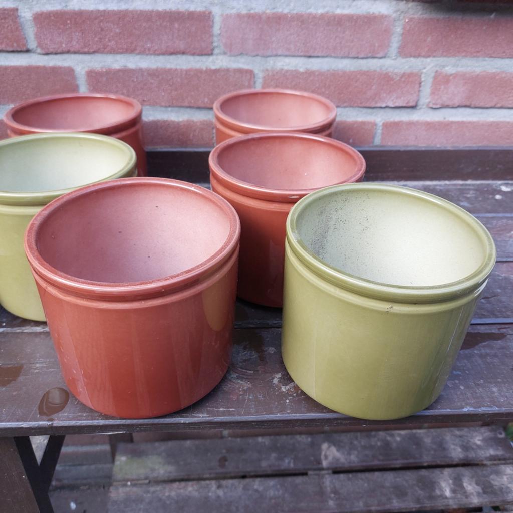 6 bloempotten terra groen, Tuin en Terras, Rond, Ophalen of Verzenden, Aardewerk, Minder dan 40 cm