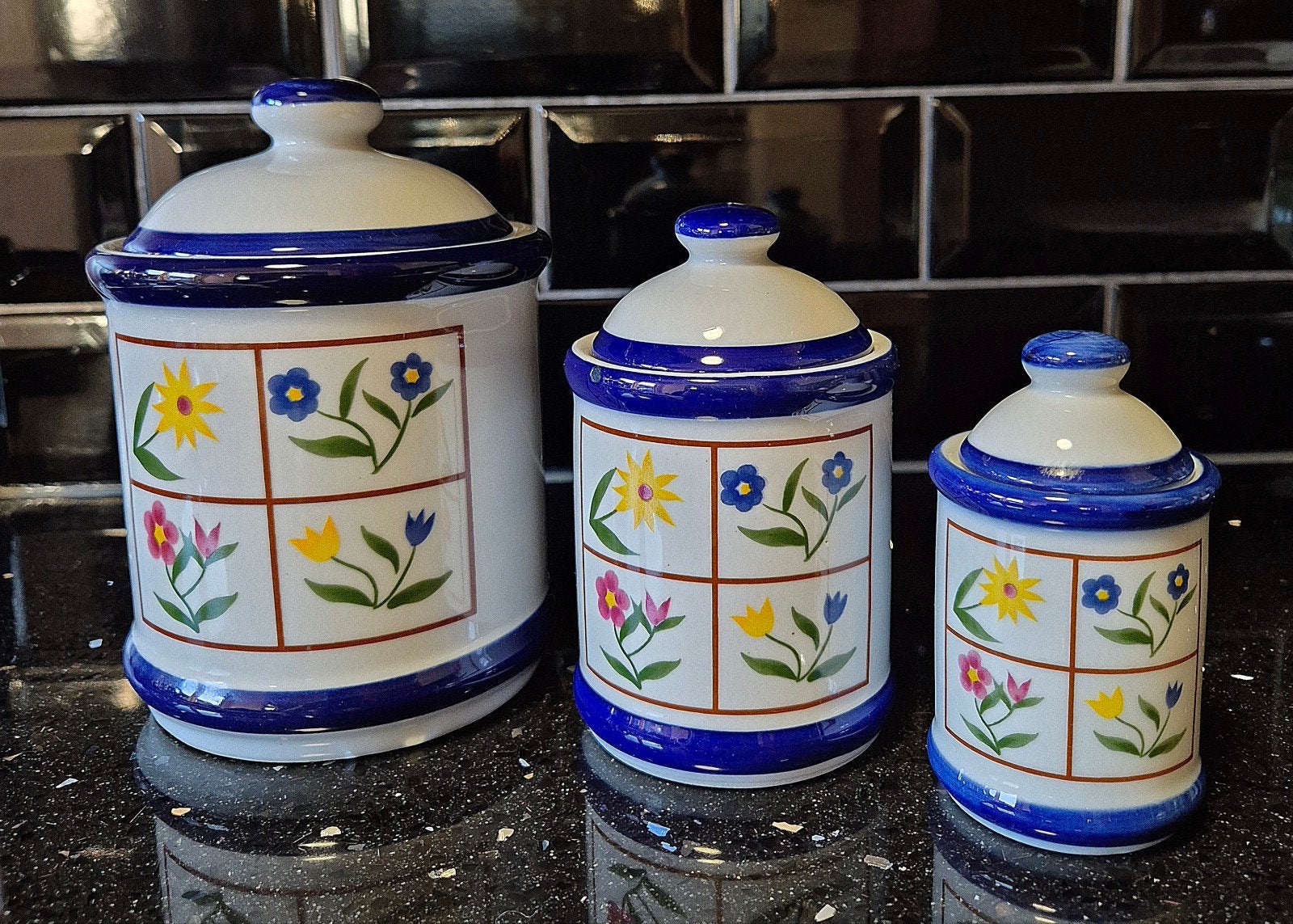 3 Landelijke voorraadpotten , voedselopslag, Ophalen of Verzenden, Zo goed als nieuw, Landelijk/Boerenbont, Overige typen