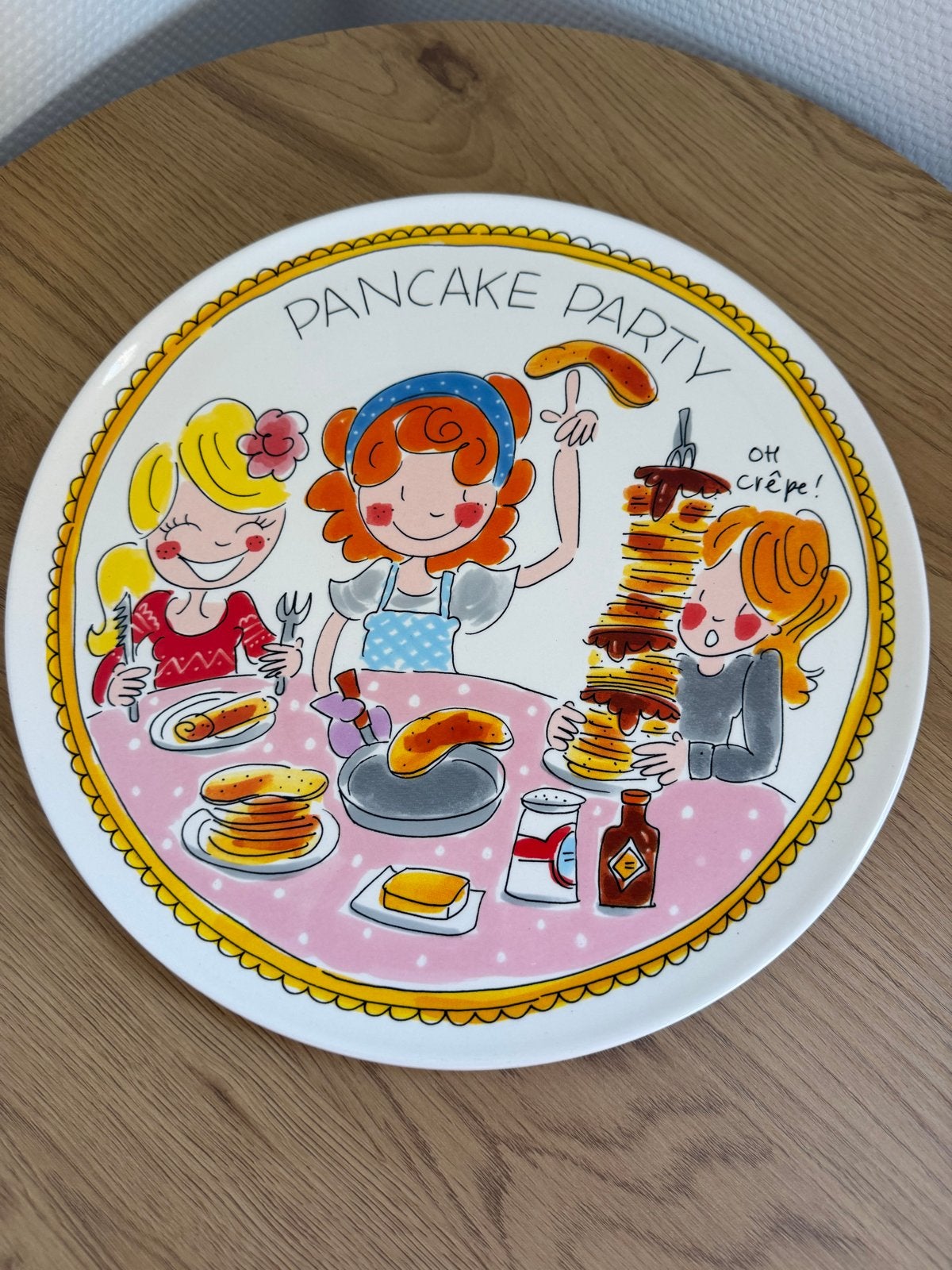 Blond Amsterdam Pannenkoekenbord 'Pancake Party', Huis en Inrichting, Ophalen, Zo goed als nieuw, Bord(en), Aardewerk
