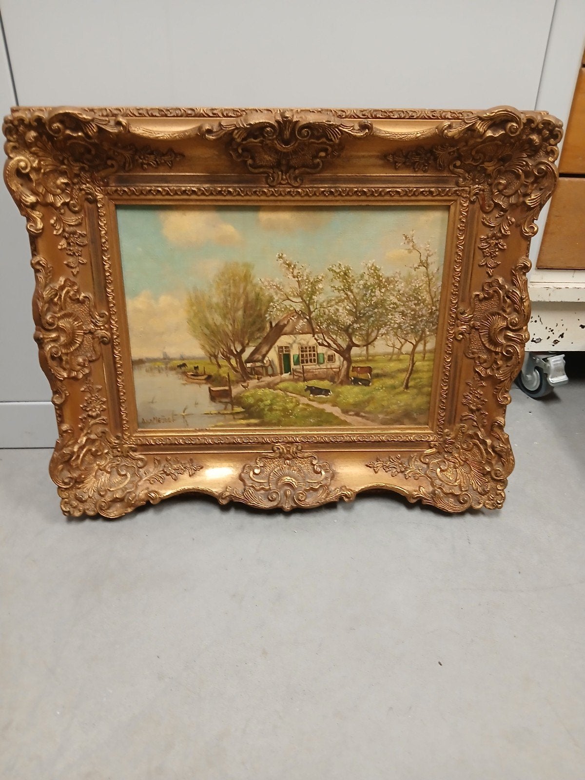 Schilderij boerderij, Antiek en Kunst, Kunst | Schilderijen | Klassiek, Ophalen