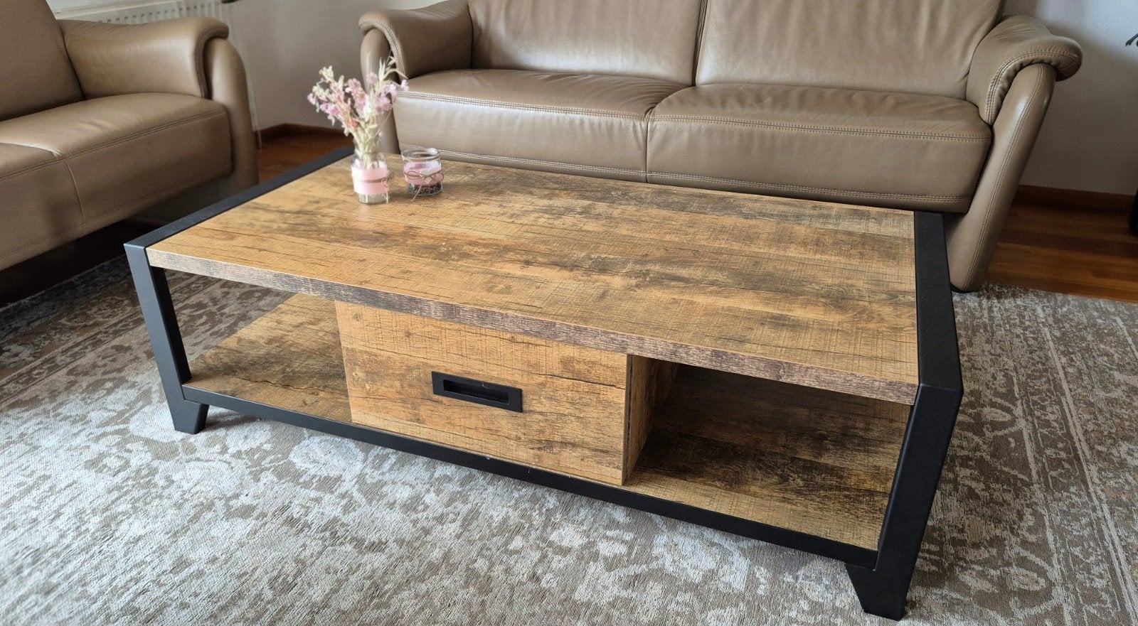 Salontafel met lade en opbergruimte - Industrieel design, 100 tot 150 cm, Industrieel, Modern, 50 tot 100 cm, Zo goed als nieuw