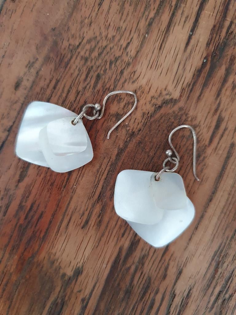 Sieraden: Zilveren parelmoer oorhangers/ oorbellen, Ophalen, Zo goed als nieuw, Zilver, Zilver