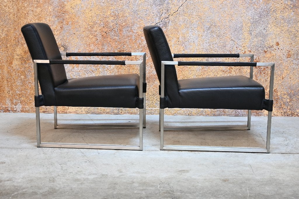ZGANieuw 2 zwart leren Bert Plantagie Clark design fauteuils, 75 tot 100 cm, Ophalen of Verzenden, Zo goed als nieuw, Bert Plantagie