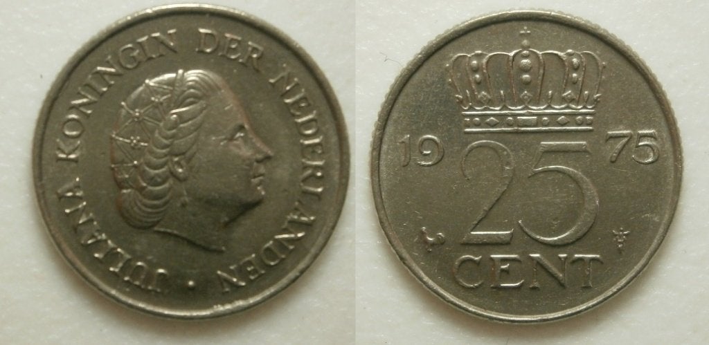 PD02615 Juliana 25 cent 1975, Ophalen of Verzenden, Koningin Juliana, 25 cent, Losse munt