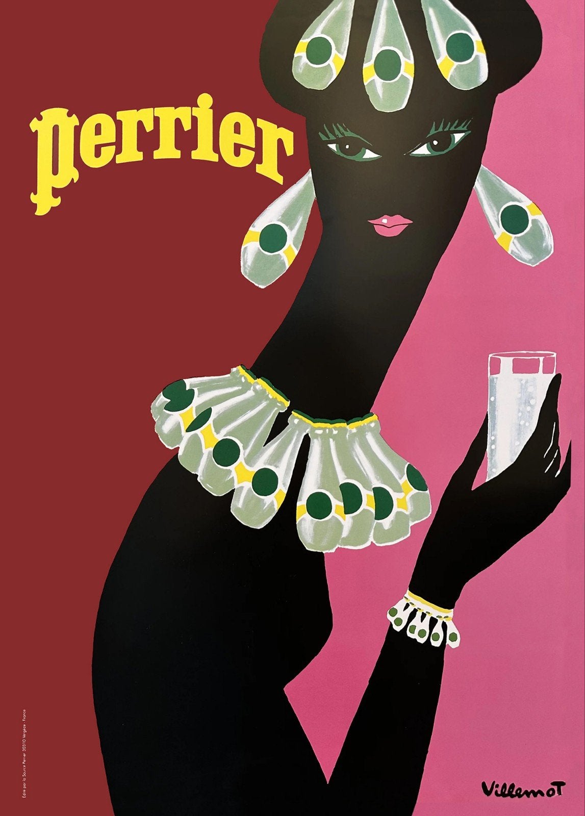 Vintage Perrier reclameposter - Villemot design, Ophalen of Verzenden, A1 t/m A3, Reclame, Rechthoekig Staand
