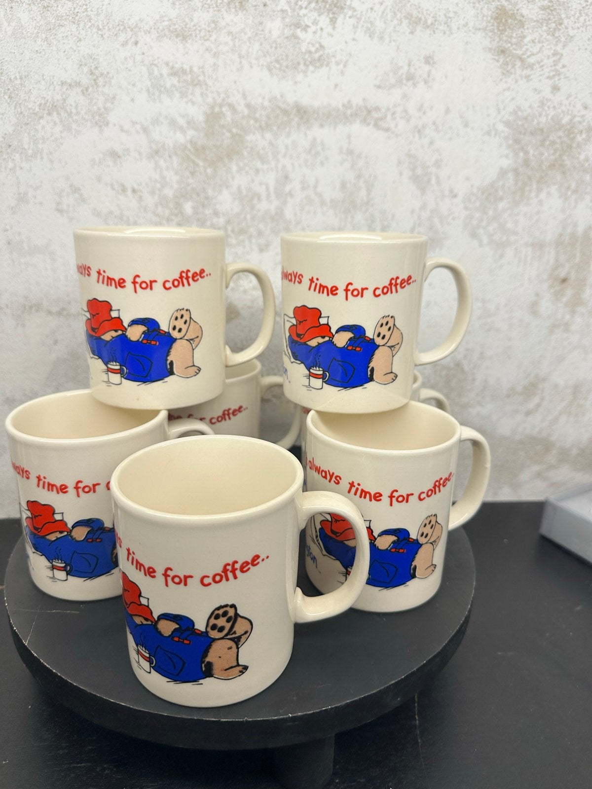 7 Staffordshire Paddington mokken - It's always time for cof, Gebruikt, Keramiek, Vintage, Mok
