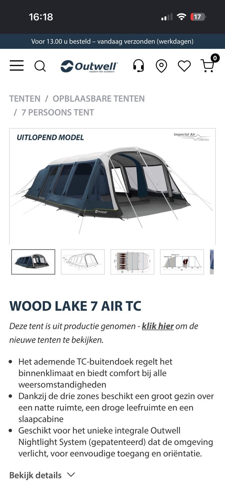 Outwell stonelake 7 ATC opblaasbare tent, Ophalen, Zo goed als nieuw