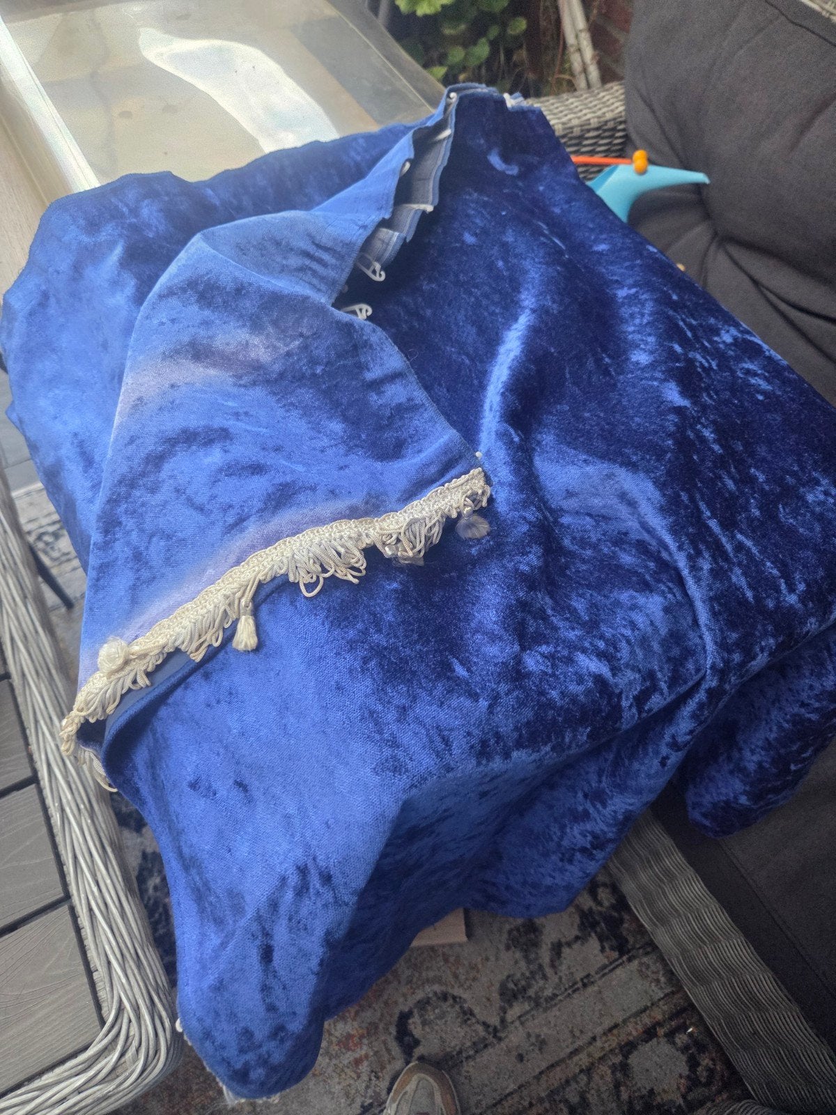 Blauw fluwelen gordijn met franje vrachtwagen, Ophalen of Verzenden