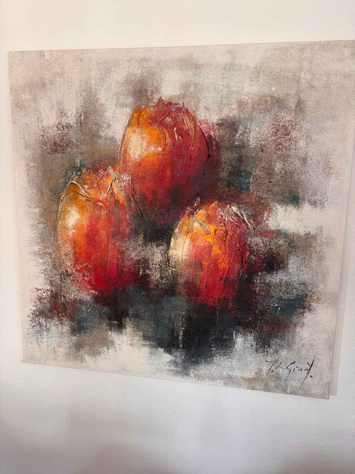 Schilderij “Tulpen” van Jochem de Graaf 100x100cm, Antiek en Kunst, Ophalen of Verzenden