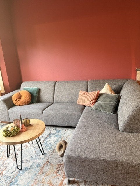 Moderne grijze hoekbank met chaise longue 270 cm, Ophalen, 250 tot 300 cm, Gebruikt, Driepersoons
