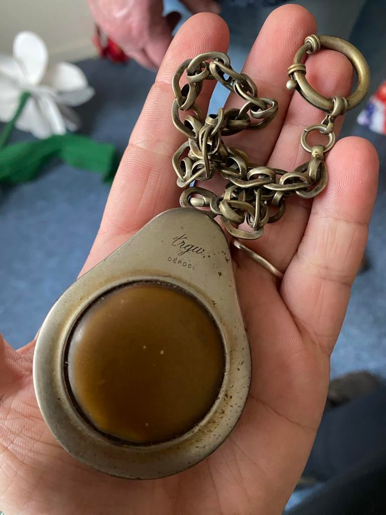 Antieke zakhorloge houder met ketting - 'Trgue Déposé', Antiek en Kunst, Antiek | Klokken, Ophalen