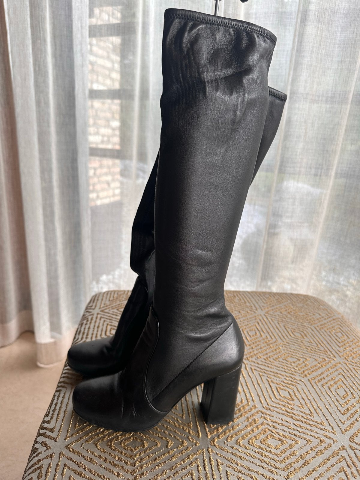Prada Leren Stretch Laarzen - Maat 36, 8cm Hak, Kleding | Dames, Hoge laarzen, Verzenden, Zwart, Gedragen