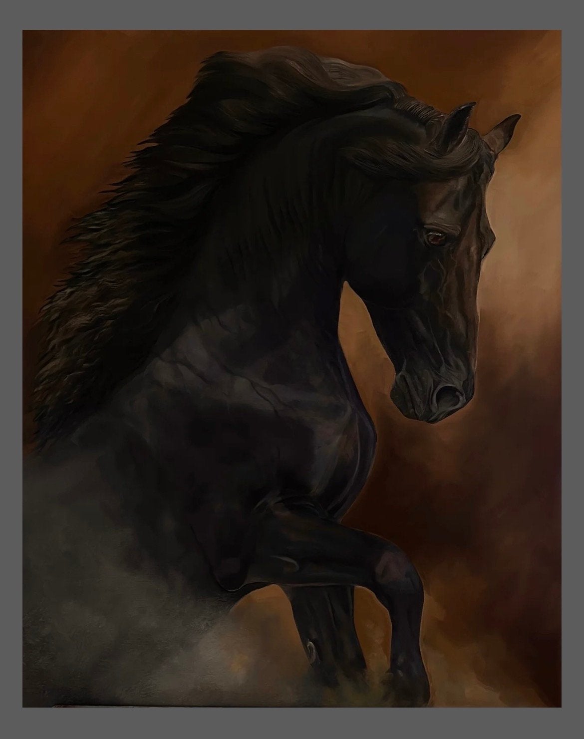 Handgeschilderd olieverf schilderij paard 80x100 gesigneerd, Ophalen, Doek, Dieren, Gesigneerd