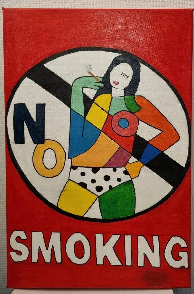 Schilderij "No smoking" met rokende vrouw, Ophalen of Verzenden