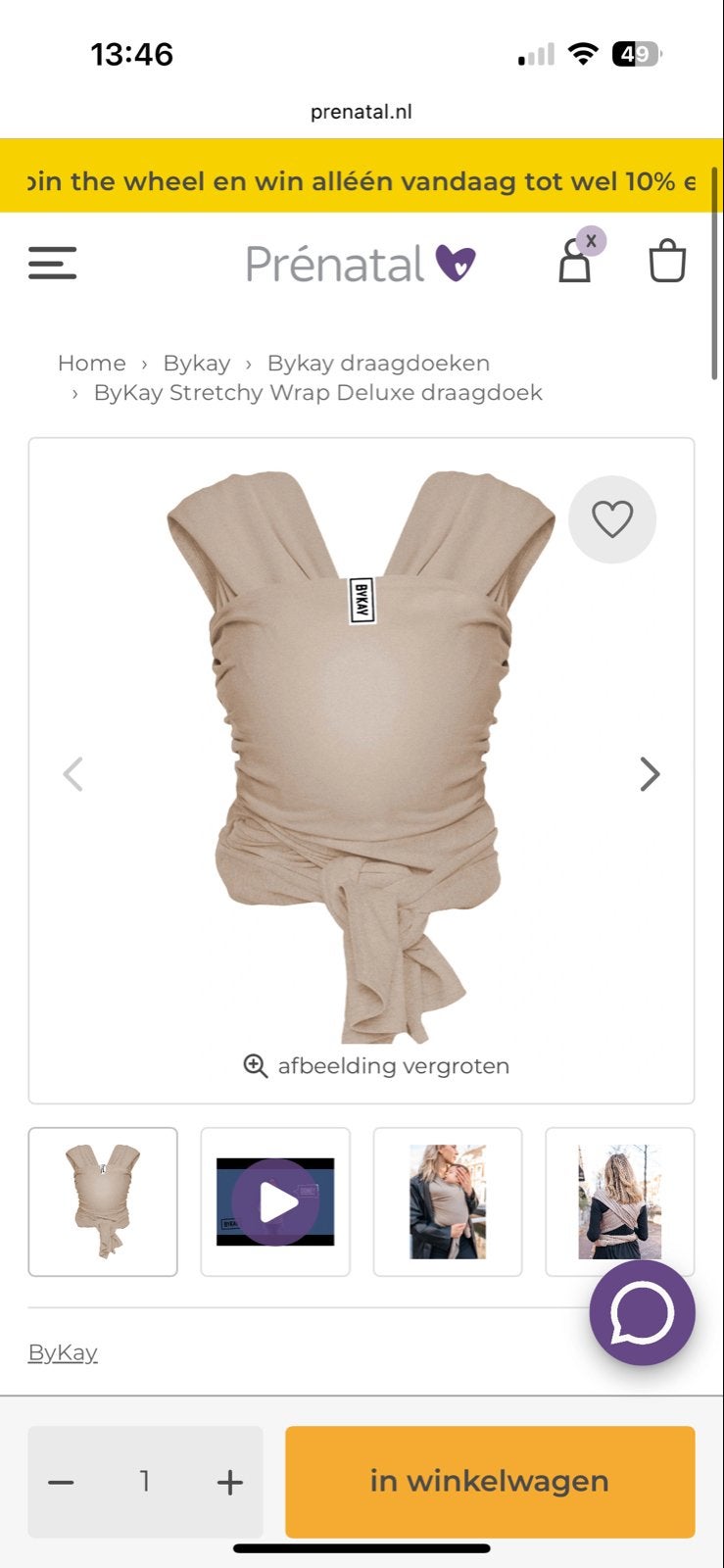 ByKay Grijze Stretchy Wrap Deluxe draagdoek, Ophalen, Zo goed als nieuw, Buik, Draagdoek