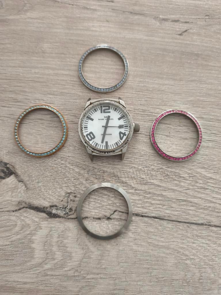 Marc Coblen Horloge met 4 Verwisselbare Ringen, Ophalen of Verzenden, Leer, Overige merken