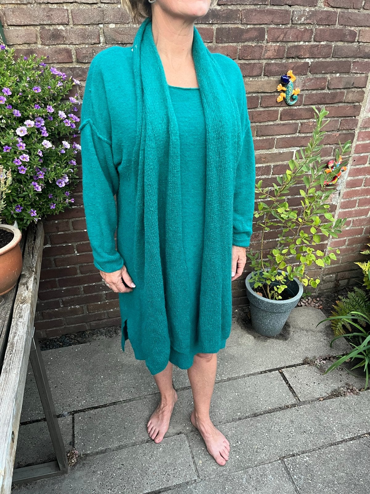 Nais Alpaca Wol Jurk/Tuniek - Smaragdgroen, Kleding | Dames, Jurken, Maat 38/40 (M), Ophalen of Verzenden, Zo goed als nieuw, Knielengte